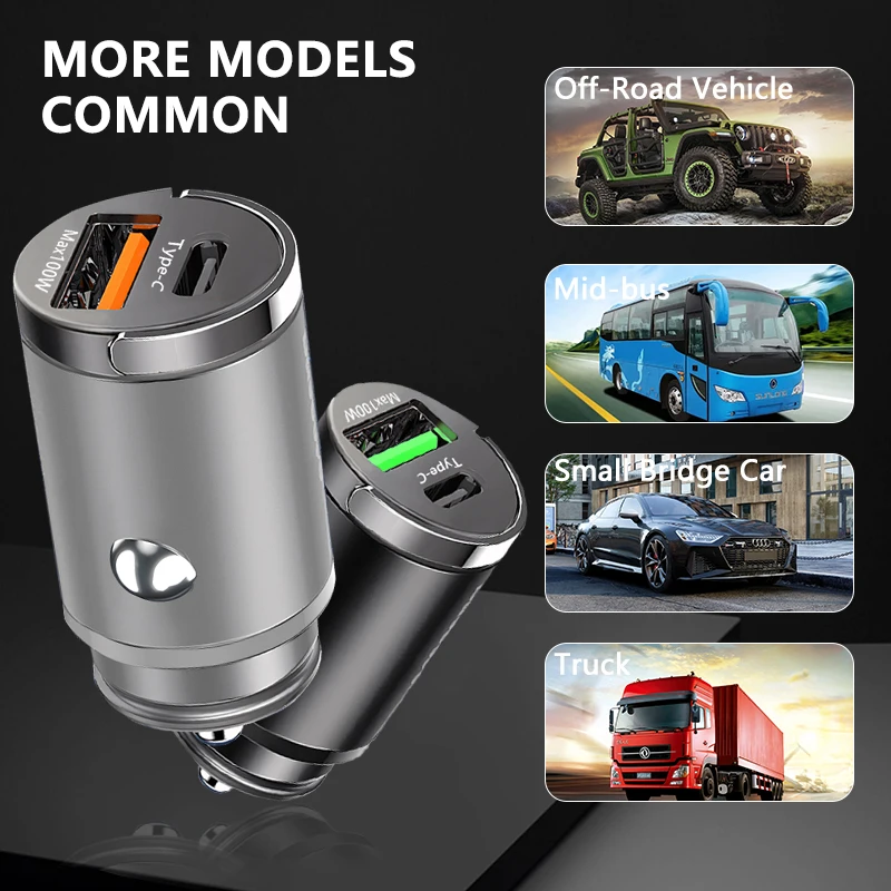 100W Mini Car Charger Lighter Fast Charging for iPhone QC3.0 Mini PD USB Type C Car Phone Charger for Xiaomi Samsung Huawei thumbnail 3