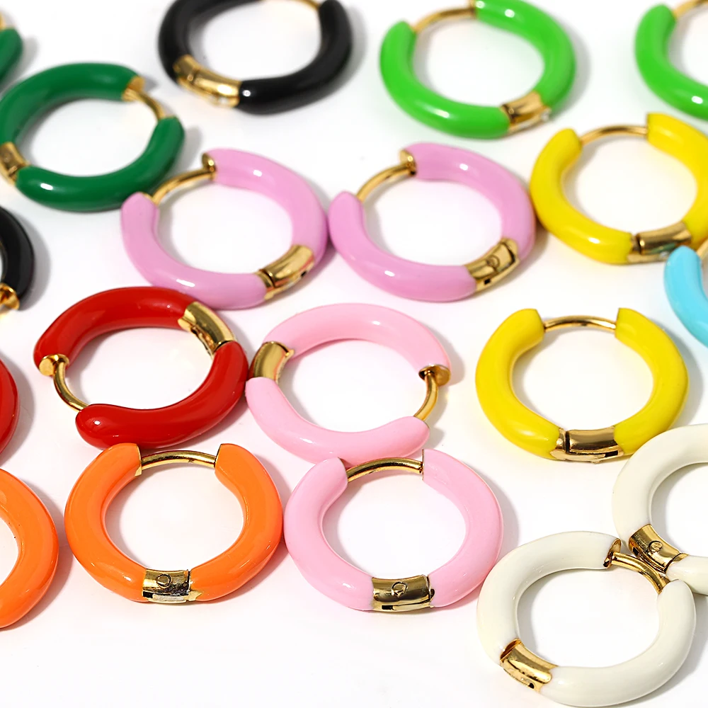 AENSOA Colorful Enamel Stainless Steel Hoop Earrings for Women Geometric Round Circle Earrings Trendy Gold Color Jewelry 2023 thumbnail 4