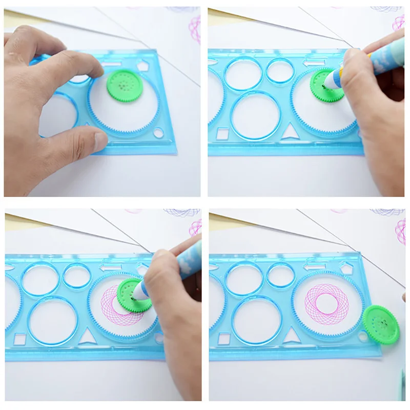 Geometry Spirograph Drawing Stencils Set Painting Template Art Crafts Creative Kids Educational Toy Variety of Flowers Ruler thumbnail 2