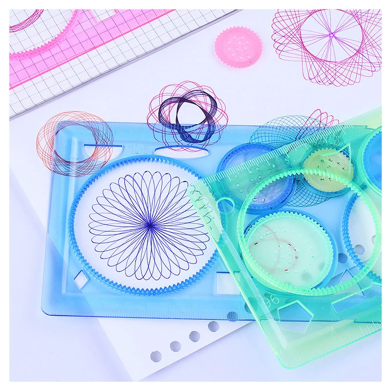 Geometry Spirograph Drawing Stencils Set Painting Template Art Crafts Creative Kids Educational Toy Variety of Flowers Ruler thumbnail 4