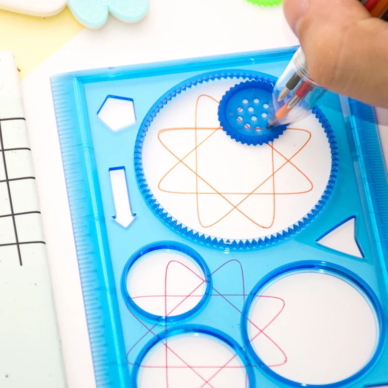 Geometry Spirograph Drawing Stencils Set Painting Template Art Crafts Creative Kids Educational Toy Variety of Flowers Ruler thumbnail 3