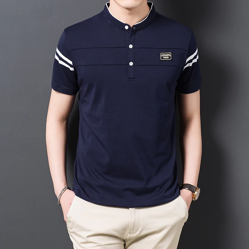 Men's Fashion Summer POLO T-shirt Casual Cotton Breathable Top Stand Up Neck Short Sleeve Korean Comfortable T-shirt thumbnail 4