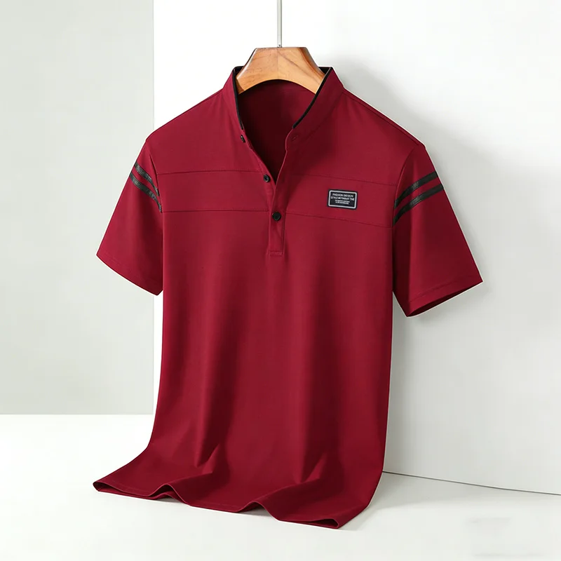 Men's Fashion Summer POLO T-shirt Casual Cotton Breathable Top Stand Up Neck Short Sleeve Korean Comfortable T-shirt thumbnail 6