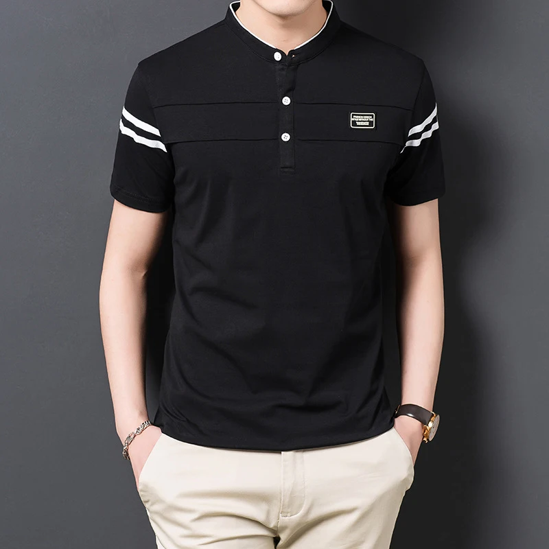 Men's Fashion Summer POLO T-shirt Casual Cotton Breathable Top Stand Up Neck Short Sleeve Korean Comfortable T-shirt thumbnail 3