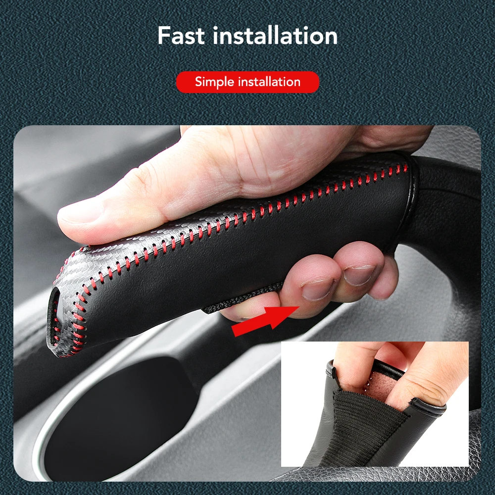 Carbon Fiber Car Leather Handbrake Cover Protective Sleeve Hand Brake Protection Car Interior Accessories thumbnail 5