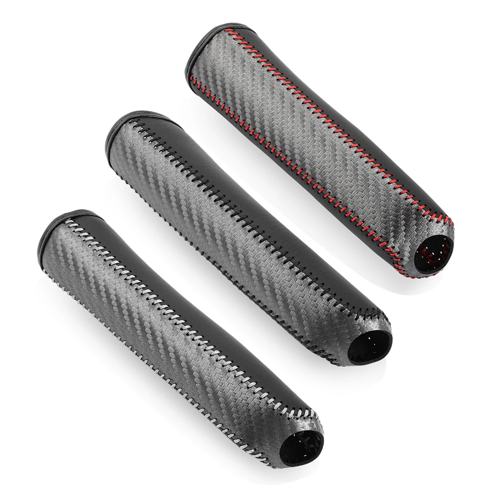 Carbon Fiber Car Leather Handbrake Cover Protective Sleeve Hand Brake Protection Car Interior Accessories thumbnail 3