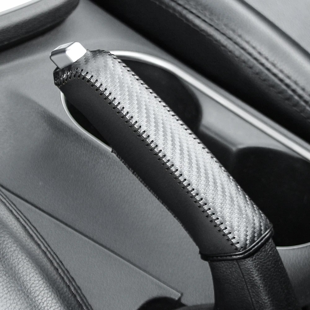 Carbon Fiber Car Leather Handbrake Cover Protective Sleeve Hand Brake Protection Car Interior Accessories thumbnail 4