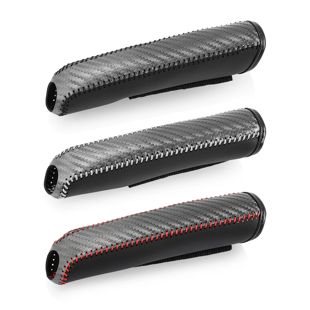 Carbon Fiber Car Leather Handbrake Cover Protective Sleeve Hand Brake Protection Car Interior Accessories thumbnail 2