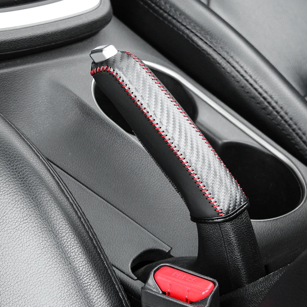 Carbon Fiber Car Leather Handbrake Cover Protective Sleeve Hand Brake Protection Car Interior Accessories thumbnail 6