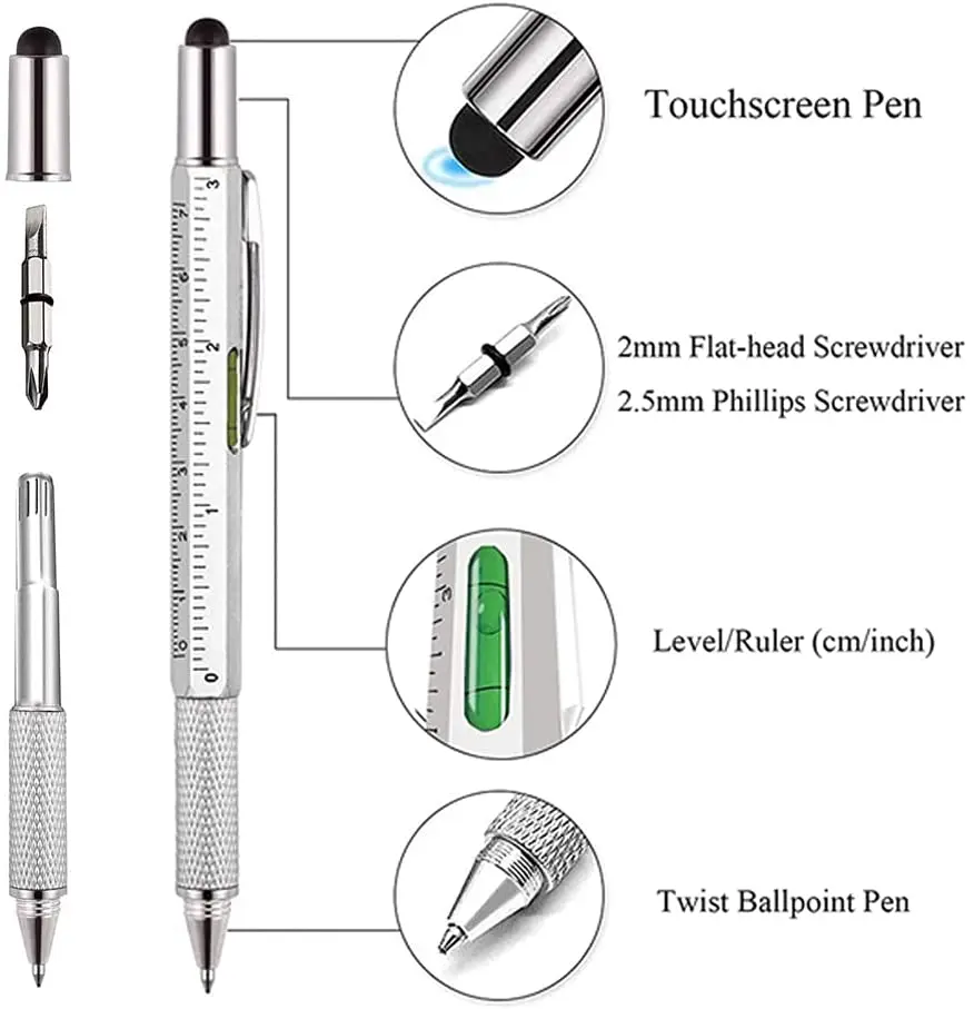 7 in1 Multifunction Ballpoint Pen With Modern Handheld Tool Measure Technical Ruler Screwdriver Touch Screen Stylus Spirit Level thumbnail 2