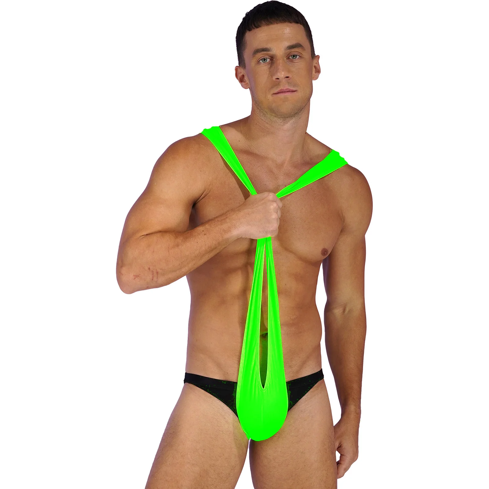 Men Sexy Deep V Neck Sling Shot One-Piece Swimsuit Sport Bathing Suit Mankini Swimwear for Pool Party Beach Vacation Hot Spring thumbnail 4