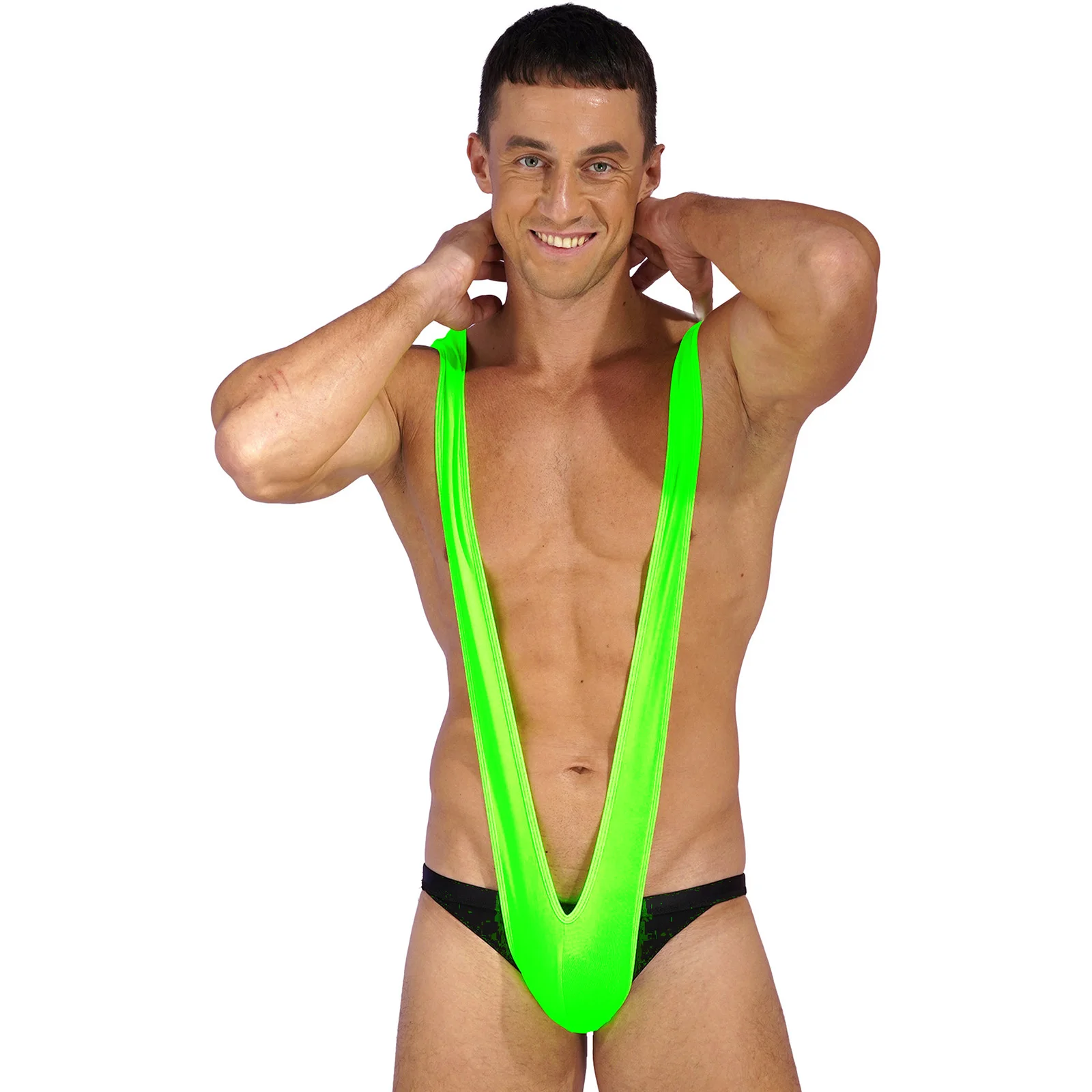 Men Sexy Deep V Neck Sling Shot One-Piece Swimsuit Sport Bathing Suit Mankini Swimwear for Pool Party Beach Vacation Hot Spring thumbnail 2