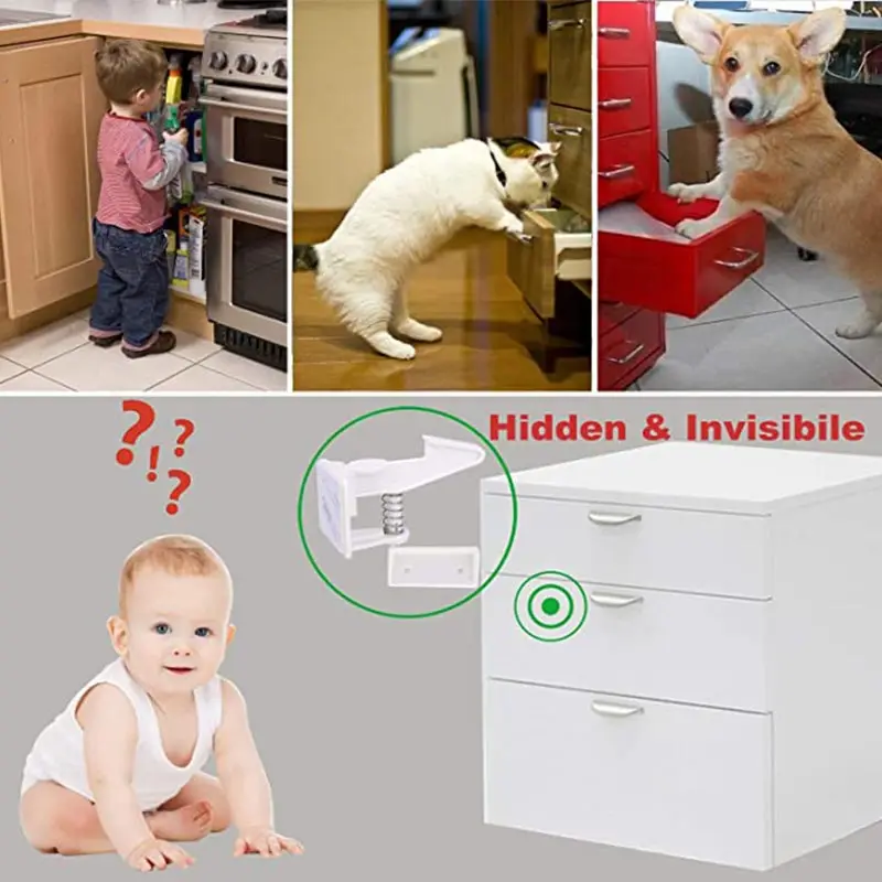 10pcs Baby Cabinet Locks Invisible Closet and drawer Lock Child Security Protector No Drilling Installation White thumbnail 4