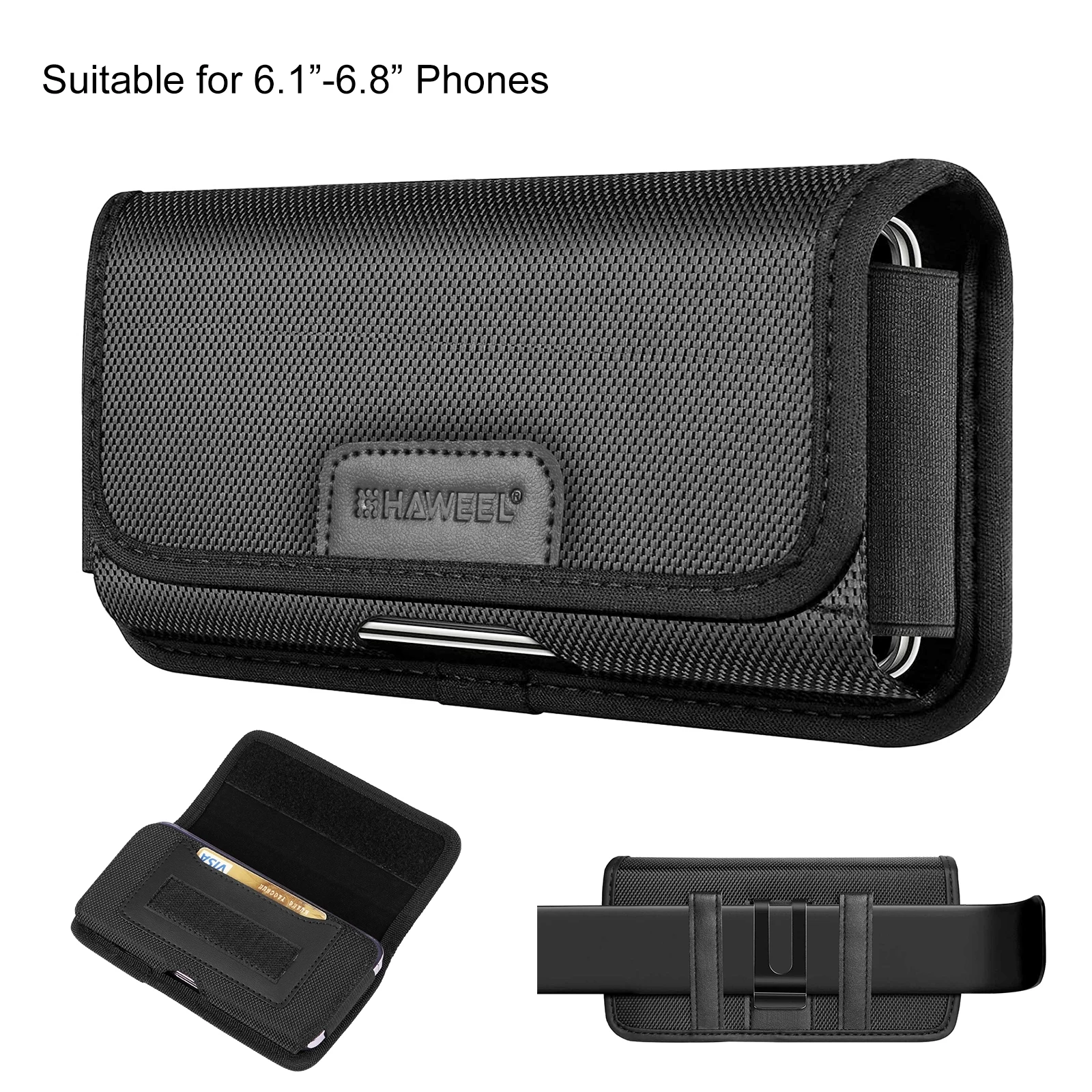 HAWEEL 6.1-6.8 inch Nylon Cloth Phone Belt Clip Horizontal Carrying Pouch with Card Slot HAWEEL Phone Belt Bag