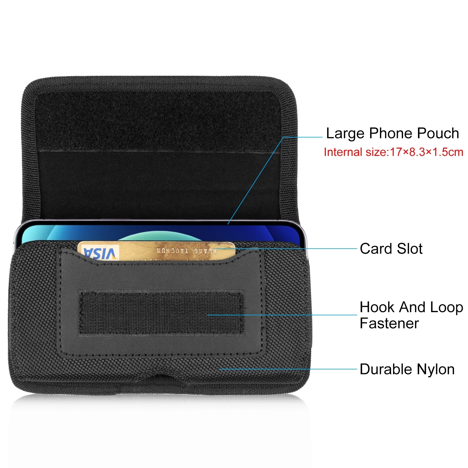 HAWEEL 6.1-6.8 inch Nylon Cloth Phone Belt Clip Horizontal Carrying Pouch with Card Slot HAWEEL Phone Belt Bag thumbnail 4