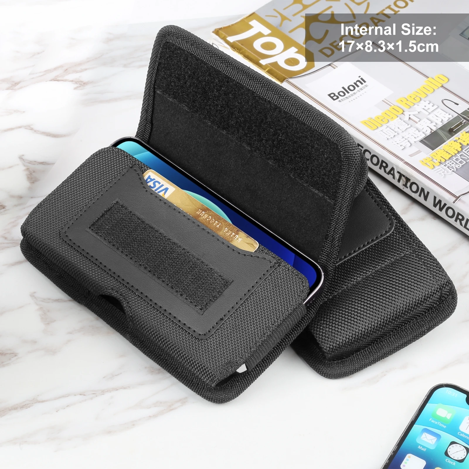 HAWEEL 6.1-6.8 inch Nylon Cloth Phone Belt Clip Horizontal Carrying Pouch with Card Slot HAWEEL Phone Belt Bag thumbnail 6