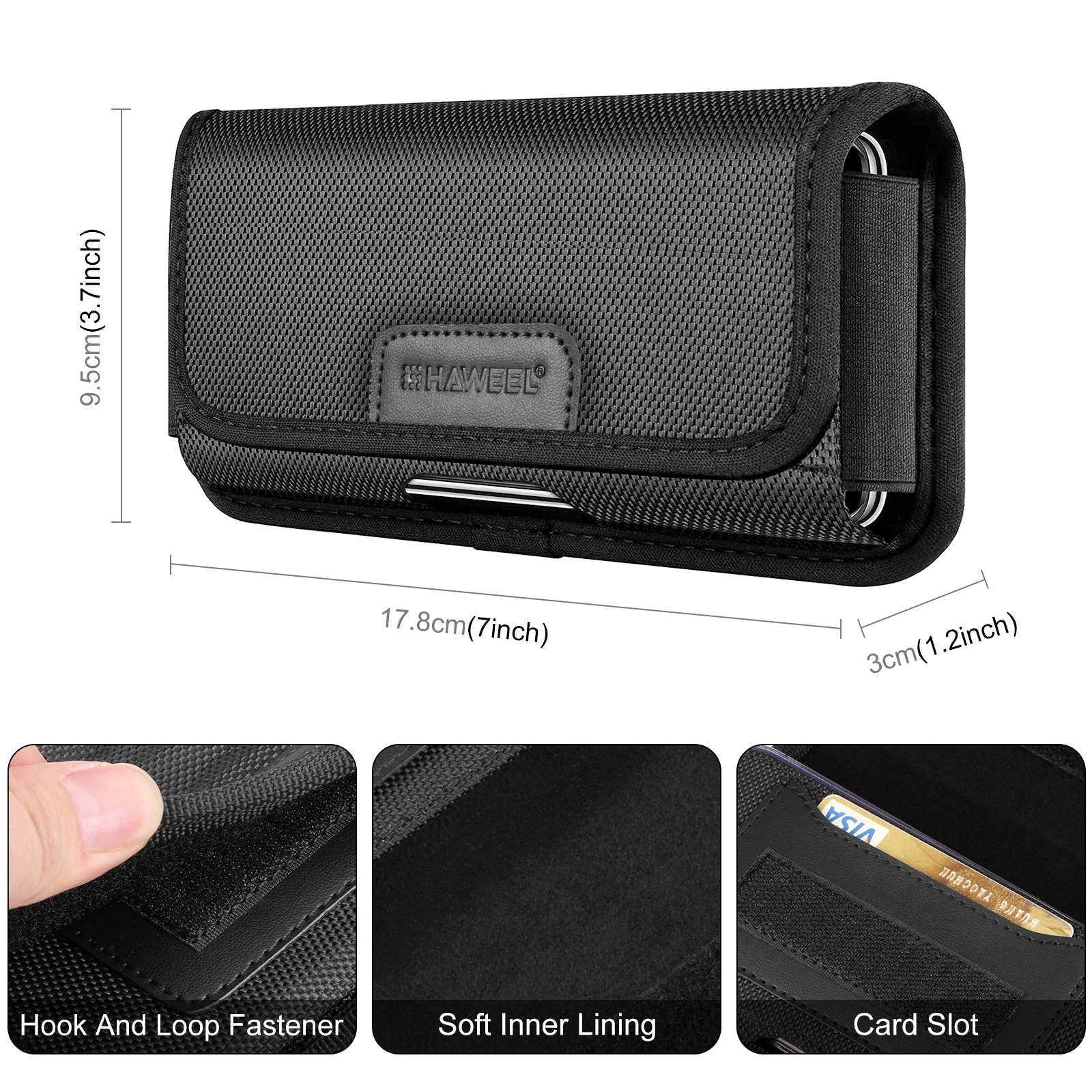 HAWEEL 6.1-6.8 inch Nylon Cloth Phone Belt Clip Horizontal Carrying Pouch with Card Slot HAWEEL Phone Belt Bag thumbnail 3