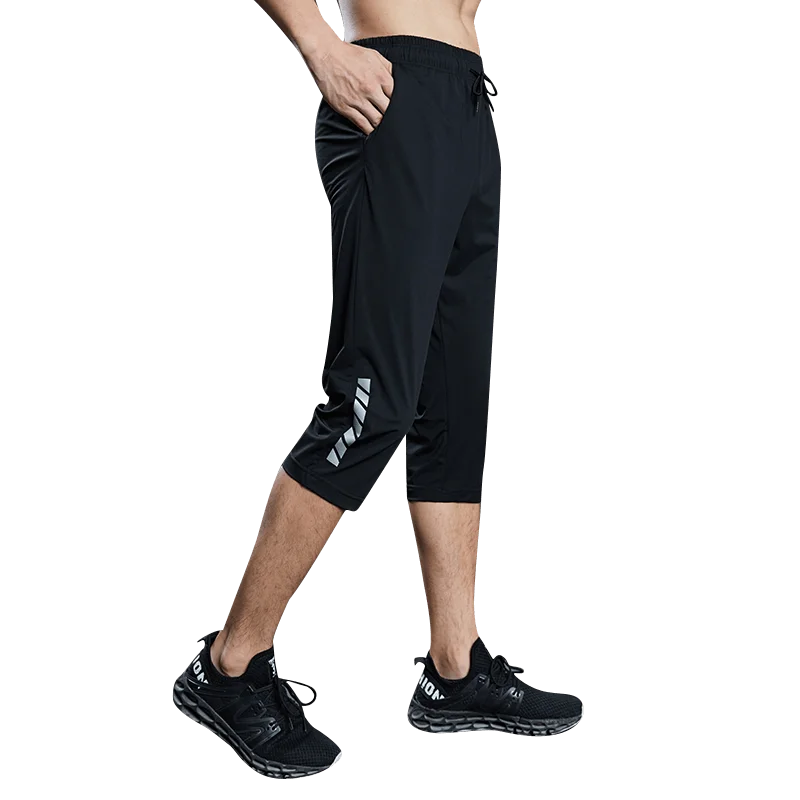 SONECHOKI Summer Running Calf-length Pants Men Black Loose Sport Trousers with Printing Basketball Quick Dry Workout Bottom Male thumbnail 6
