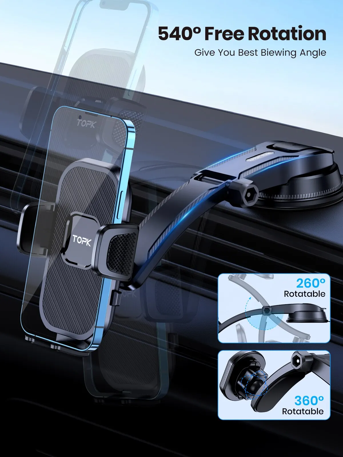 TOPK Car Phone Holder Gravity Stand for iPhone Xiaomi Samsung Car Mobile Support for Dashboard Windshield Air Vent Phone Mount thumbnail 6