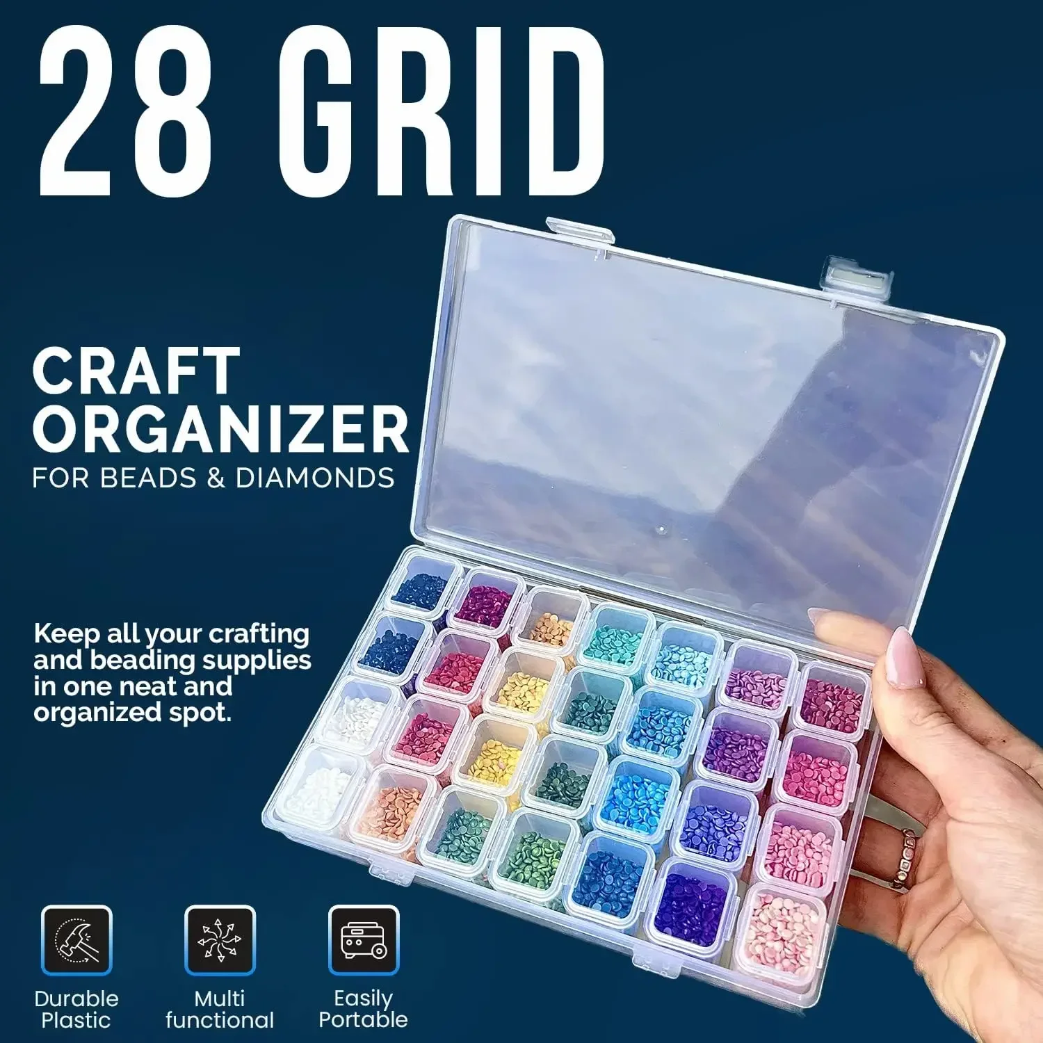 Diamond Painting Embroidery Box with 28 Mini Grids Clear Accessories Storage Containers Adjustable Bead Case for DIY Art Craft thumbnail 3