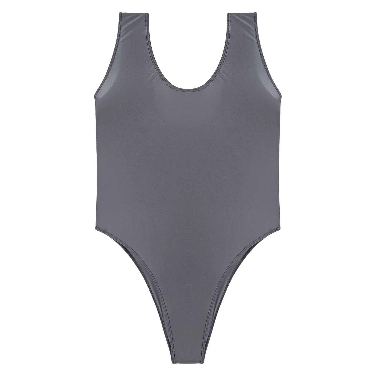 Mens Sleeveless High Cut Glossy Bodysuit Swimwear Swimsuit Sports Workout Yoga Dance Gymnastics Leotard Pool Beach Bathing Suit thumbnail 5