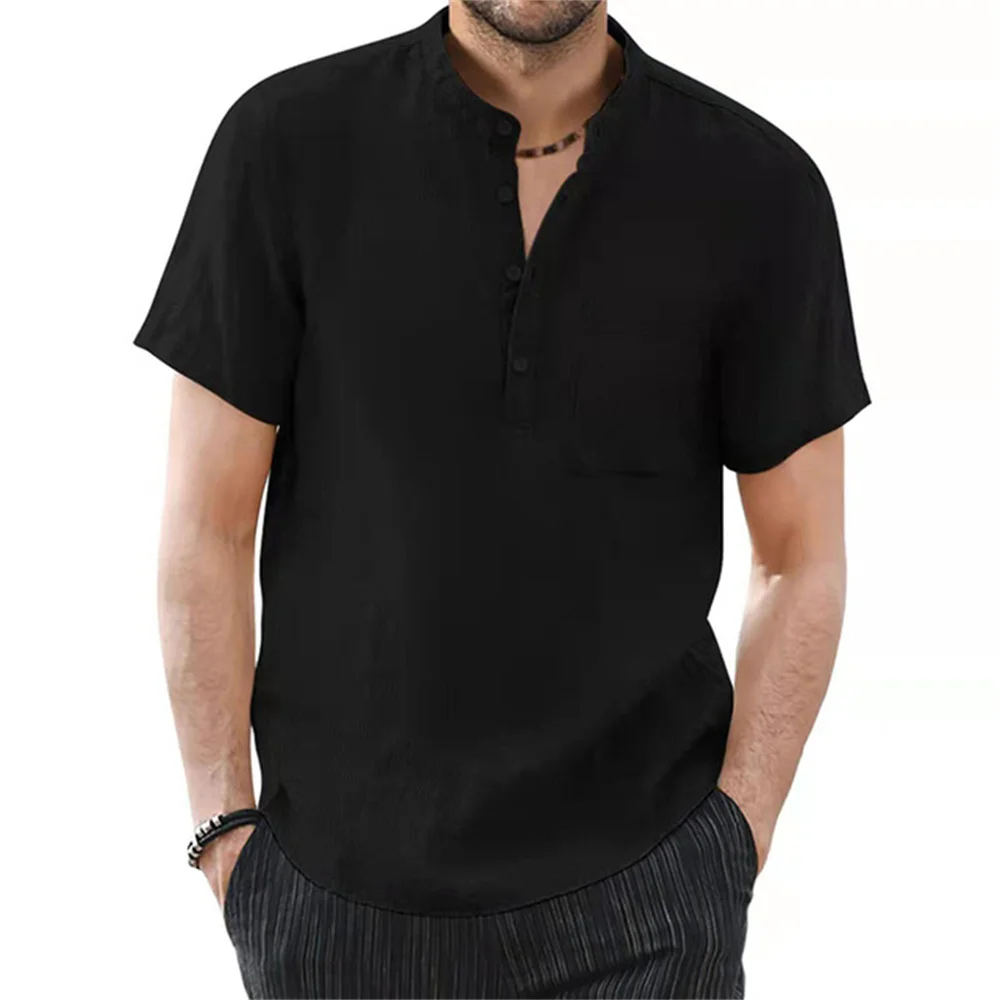Men's Short Sleeve T-shirt Cotton and Linen Casual Men T-shirts Solid Color Summer Shirt Male Cozy Breathable thumbnail 3