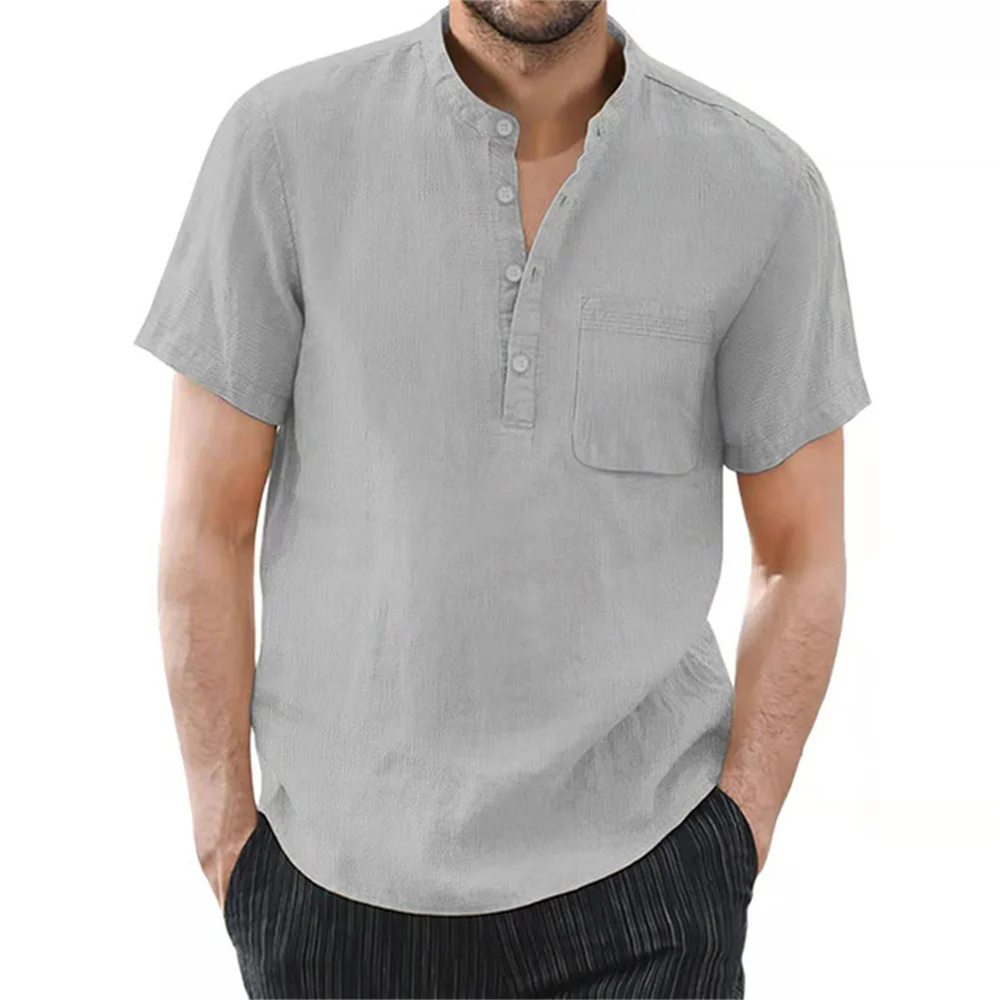 Men's Short Sleeve T-shirt Cotton and Linen Casual Men T-shirts Solid Color Summer Shirt Male Cozy Breathable thumbnail 4