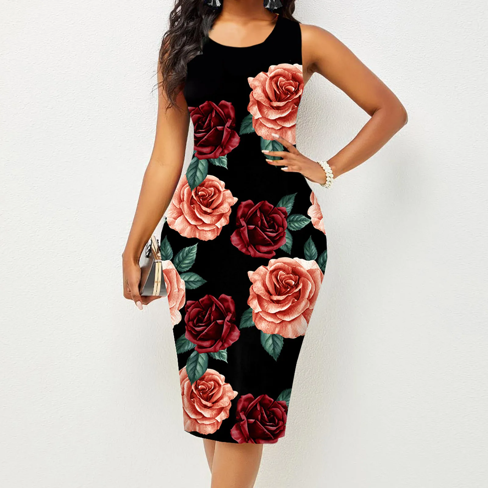 Spring and Summer New Fashion Women's Sleeveless Wrapped Hip Print Dress Women's Clothing thumbnail 3