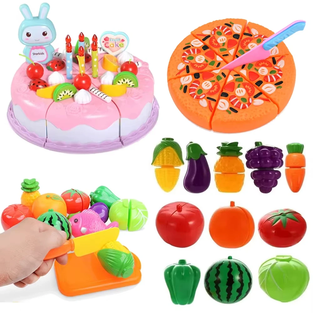 Cutting Fruits Vegetables Toys Set Game Baby Plastic Food Toy Simulated Kitchen Toy Children Pretend Play Cakes Toys Girls Gifts