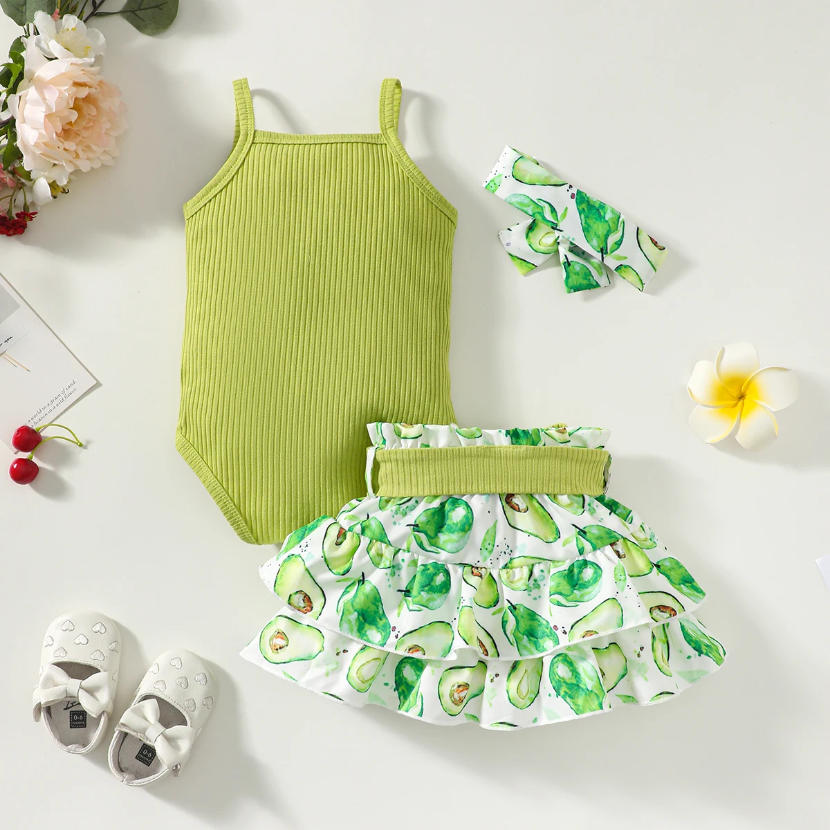 0-2 Year Old Newborn Baby Girls Summer Sleeveless Suspender Jumpsuit With Floral Print Short Skirt Cute Fashion Toddler Set thumbnail 5