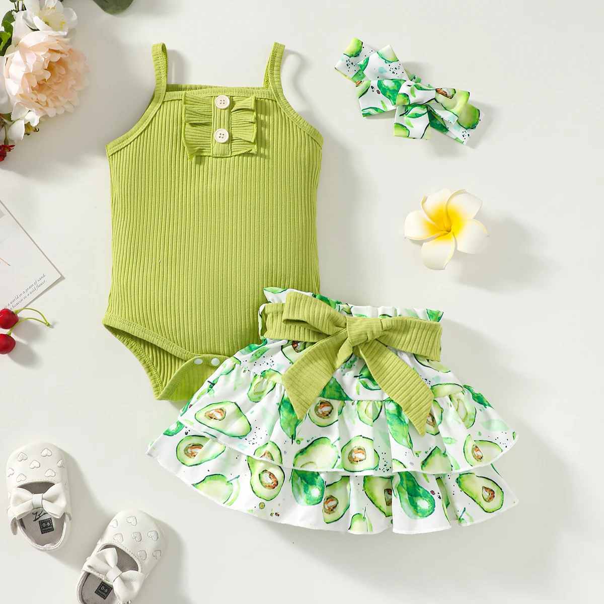 0-2 Year Old Newborn Baby Girls Summer Sleeveless Suspender Jumpsuit With Floral Print Short Skirt Cute Fashion Toddler Set thumbnail 4