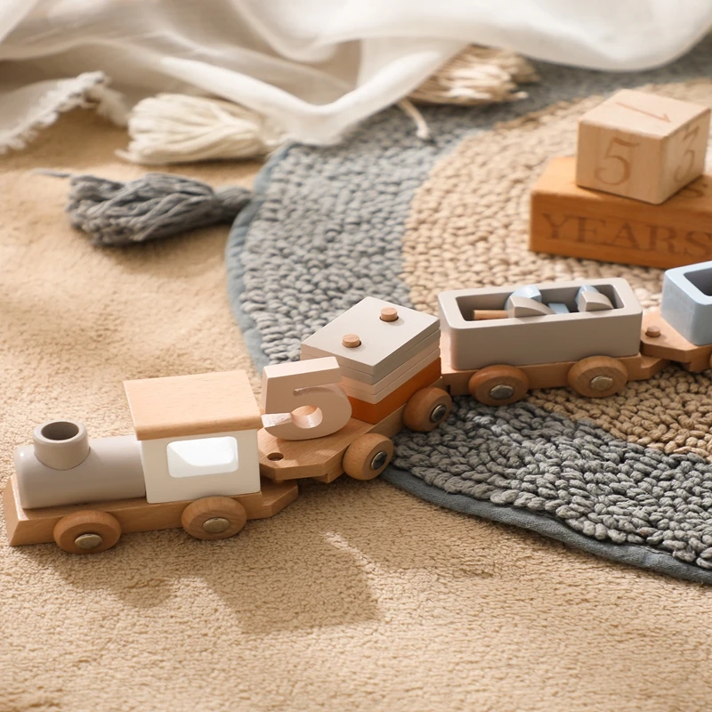 Wooden Train Birthday Toy  Montessori Toys Baby Educational Toys  Wooden Trolley  Baby Learning Toys  Number Of Wood Baby's Toys thumbnail 6