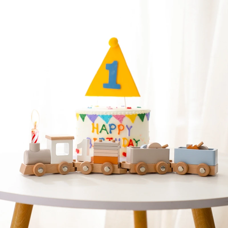 Wooden Train Birthday Toy  Montessori Toys Baby Educational Toys  Wooden Trolley  Baby Learning Toys  Number Of Wood Baby's Toys thumbnail 2