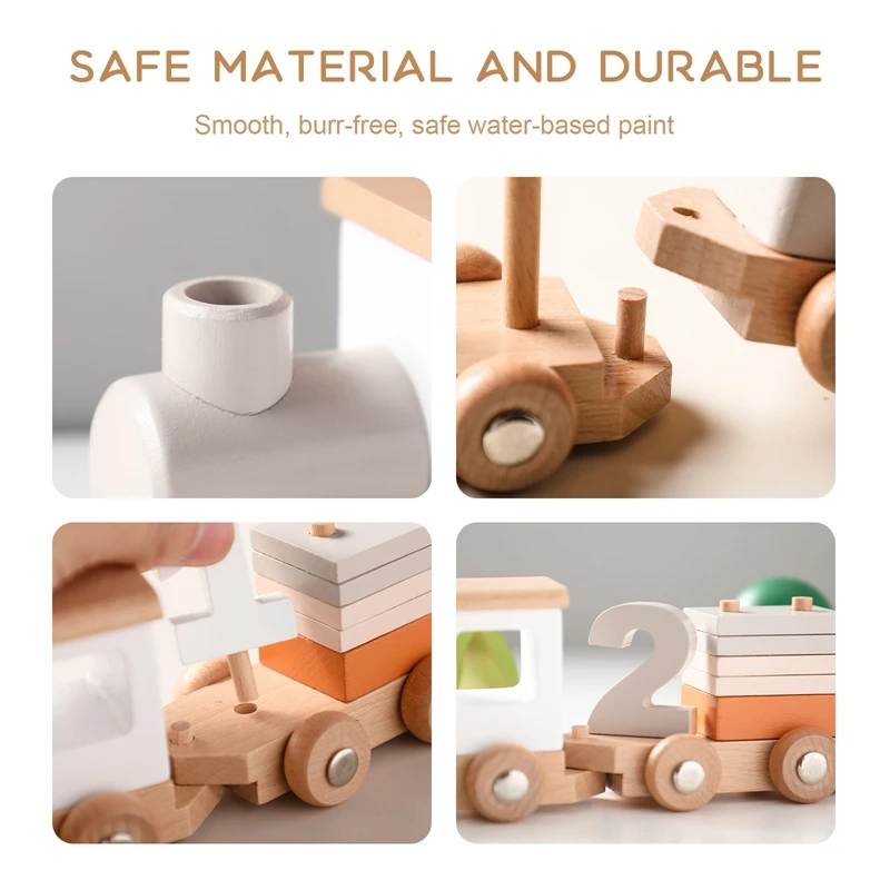 Wooden Train Birthday Toy  Montessori Toys Baby Educational Toys  Wooden Trolley  Baby Learning Toys  Number Of Wood Baby's Toys thumbnail 3