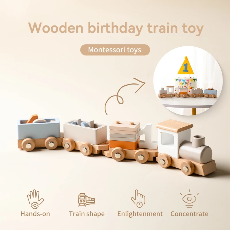 Wooden Train Birthday Toy  Montessori Toys Baby Educational Toys  Wooden Trolley  Baby Learning Toys  Number Of Wood Baby's Toys thumbnail 4