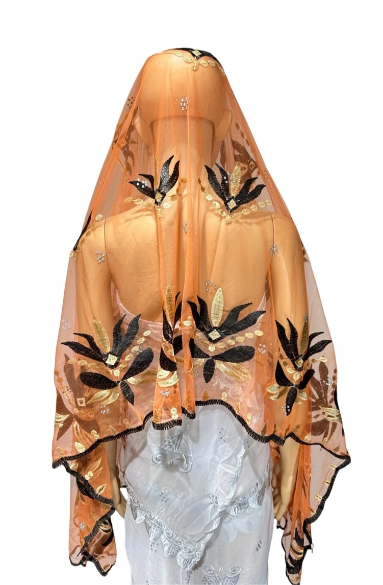 on sale 2025 New African Net Hijab Scarf For Muslim Women African Dubai Islam Headscarf Embroidery Shawls voile thumbnail 4