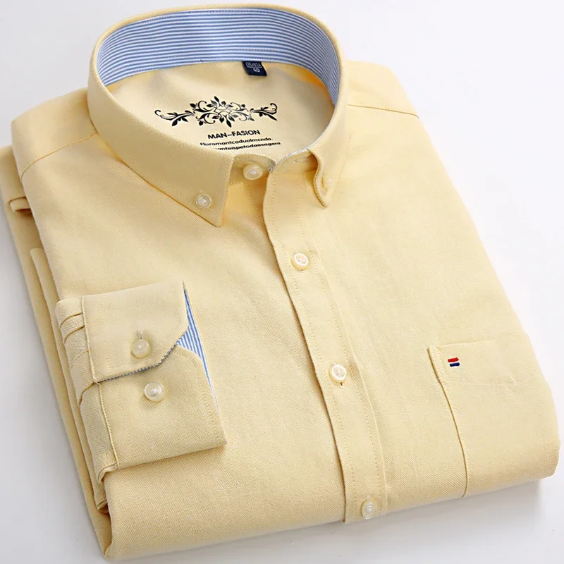 Classic fit cotton Full Casual shirts for men solid color long-sleeve plain shirt single pocket top soft slim fit formal clothes thumbnail 4