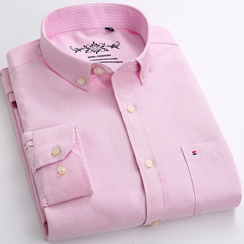 Classic fit cotton Full Casual shirts for men solid color long-sleeve plain shirt single pocket top soft slim fit formal clothes thumbnail 3