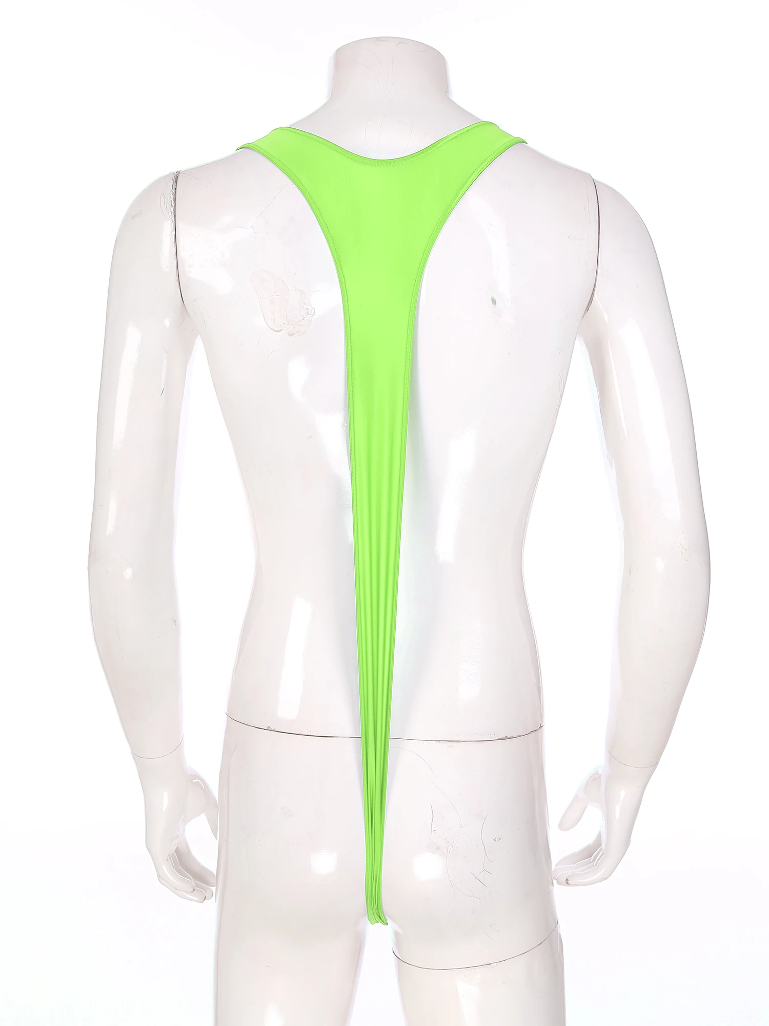 Mens Glossy Mankini One-Piece Swimsuit Bulge Pouch Thongs V-Shaped Suspender Bodysuit Hollow Out Swimwear Underwear Clubwear thumbnail 5