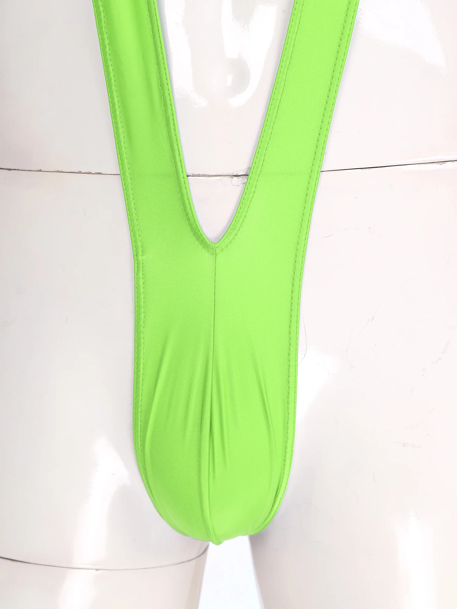 Mens Glossy Mankini One-Piece Swimsuit Bulge Pouch Thongs V-Shaped Suspender Bodysuit Hollow Out Swimwear Underwear Clubwear thumbnail 6