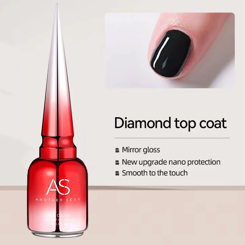 AS 15ml Diamond Top Coat Gel Nail Polish Soak Off UV LED Gel Polish No-Wipe High Shine Tempered Top Coat Gel thumbnail 6