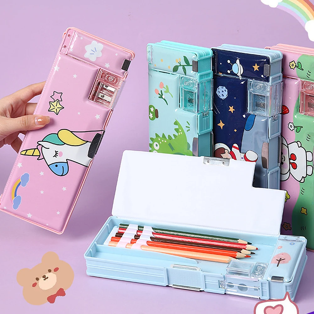 Cartoon Stationery box with pencil sharpener Plastic Pencil Case School storage box kid cute pen case Student Pencil Box Gifts thumbnail 6