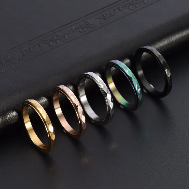 3mm Thin Stainless Steel Faceted Spinner Ring Wedding Band for Women Girl Size 5-12 thumbnail 4