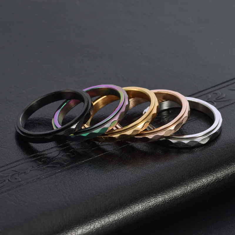 3mm Thin Stainless Steel Faceted Spinner Ring Wedding Band for Women Girl Size 5-12 thumbnail 3