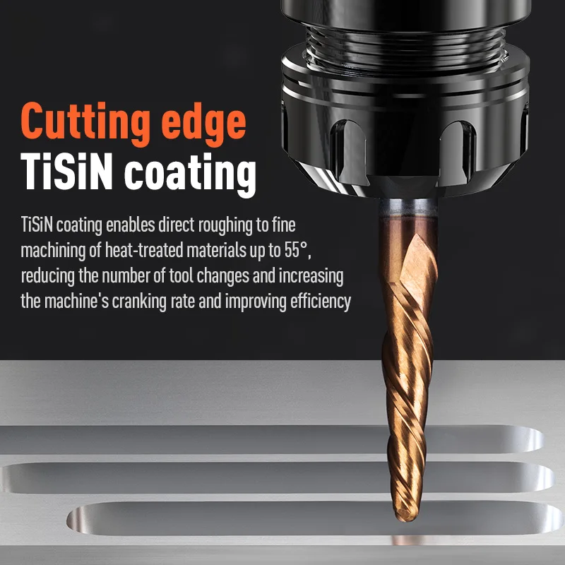 HUHAO Spiral Ball Nose Tapered End Mill Engraving Bit HRC55 CNC End Mill 4mm 6mm 8mm 3D Carving Bits Wood Metal Tools thumbnail 2