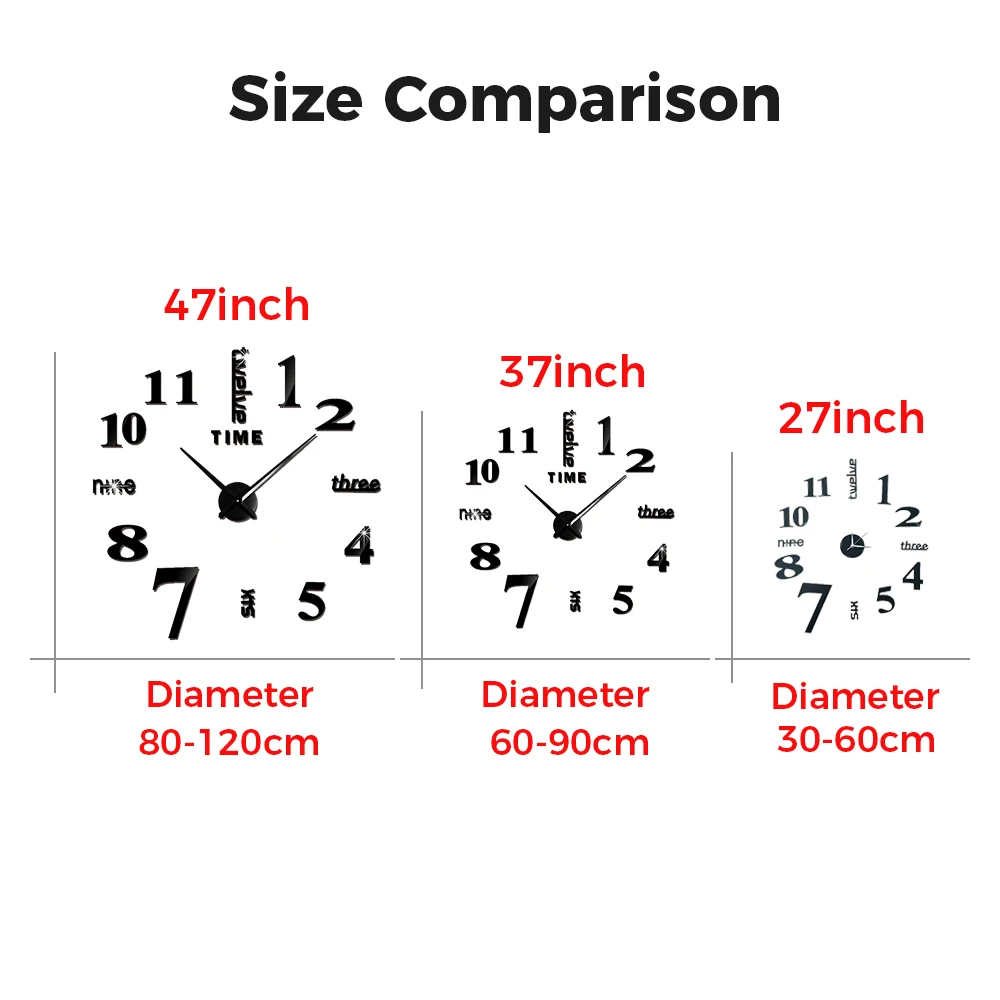 Frameless DIY Wall Clock 3D Mirror Wall Clocks Decor Sticker DIY Quartz Watch kit for Home Living Room Bedroom Office Decoration thumbnail 3