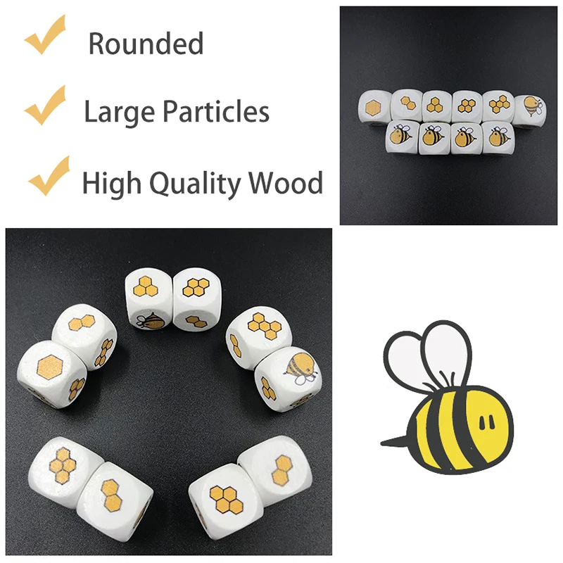 10pcs Dice Wooden Toys Animal Geometric Shape Cube Blocks Games Montessori Early Educational Math Toys For Children Cartoon Bee thumbnail 4