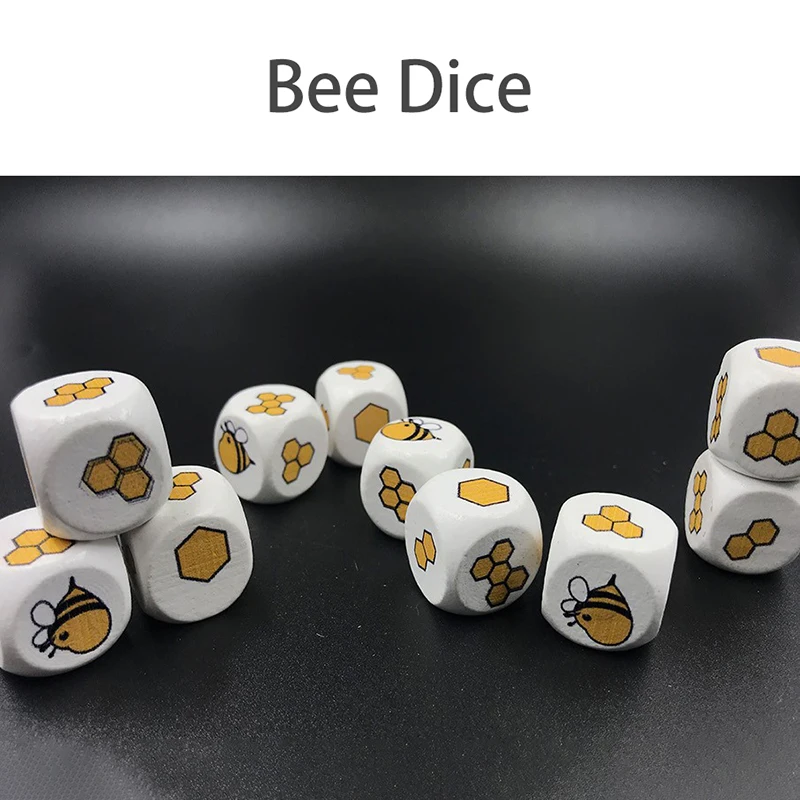 10pcs Dice Wooden Toys Animal Geometric Shape Cube Blocks Games Montessori Early Educational Math Toys For Children Cartoon Bee thumbnail 5