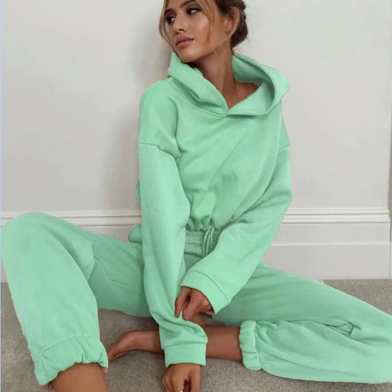 Winter Tracksuit Women Two Piece Set - Oversized Hoodie Sweatpants Solid Color Sportswear Suit |Casual Sweatshirt Trouser Set thumbnail 4