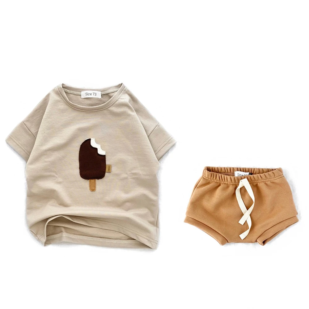 Summer Boys  Girls Clothing Solid Color Shorts T-shirt Casual  Ice Cream Rainbow Pattern Cotton Comfortable 6M-3Y thumbnail 3